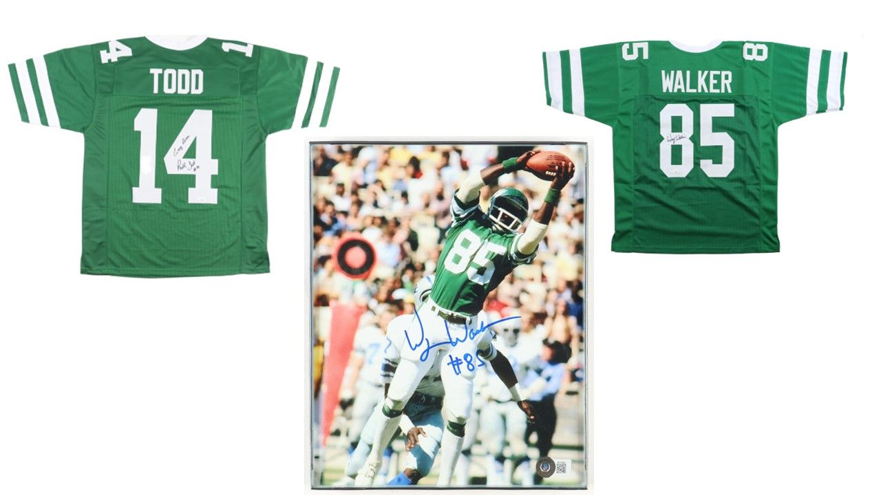 Wesley Walker Signed New York Jets Jersey (JSA), Wesley Walker Signed New York Jets Custom Framed Photo (Beckett), & Richard Todd Signed New York Jets Jersey Inscribed "Gang Green" (JSA)