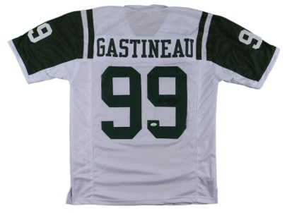 Mark Gastineau Signed New York Jets Jersey (JSA), Mark Gastineau Signed New York Jets Lunar Eclipse Alternate Speed Mini Helmet (JSA), & Mark Gastineau Signed New York Jets 16x20 Photo (JSA)