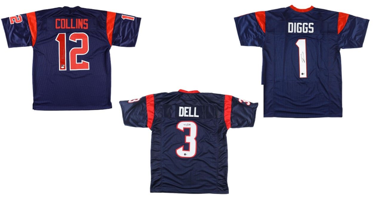 Nico Collins Signed Houston Texans Jersey (JSA), Stefon Diggs Signed Houston Texans Jersey (Beckett), & Tank Dell Signed Houston Texans Jersey (Beckett)