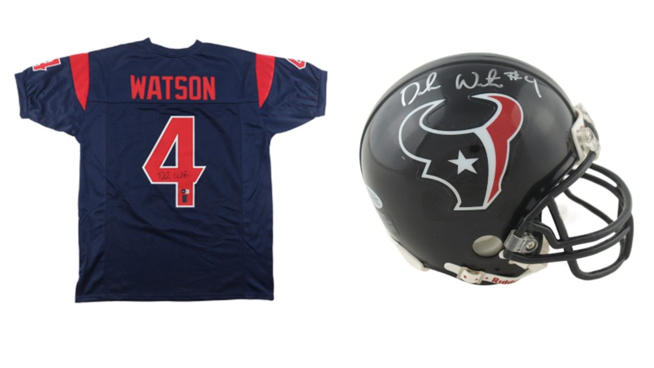 Deshaun Watson Signed Houston Texans Jersey (Beckett & Watson) & Deshaun Watson Signed Houston Texans Mini Helmet (Beckett)