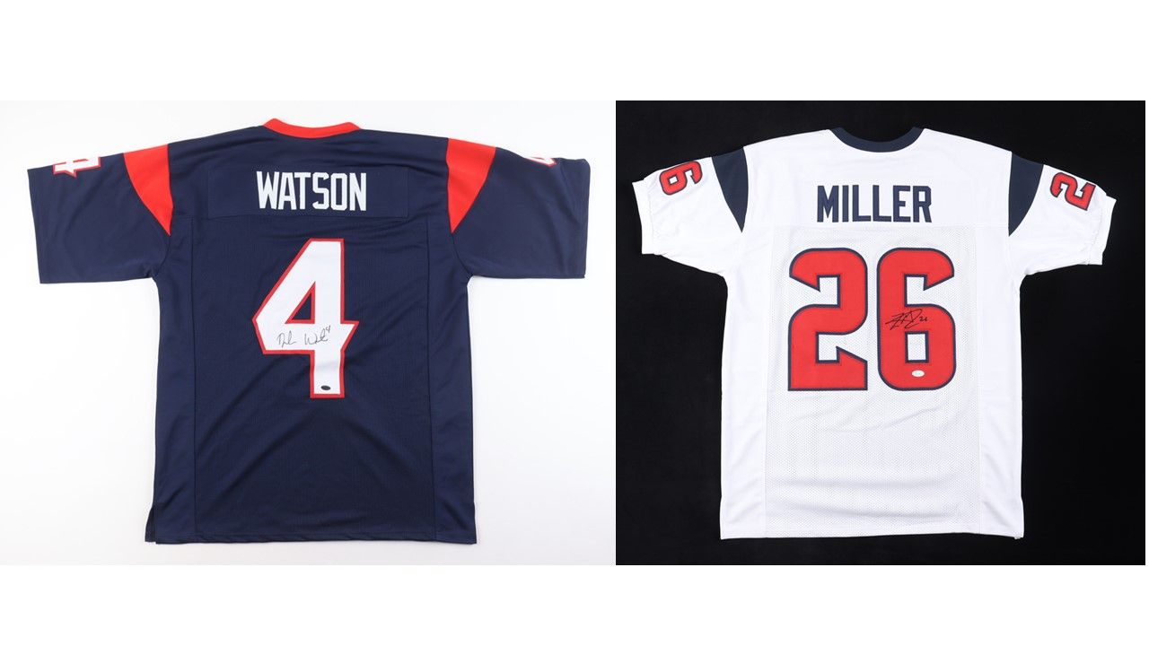 Deshaun Watson Signed Jersey (Leaf) & Lamar Miller Signed Jersey (JSA) &