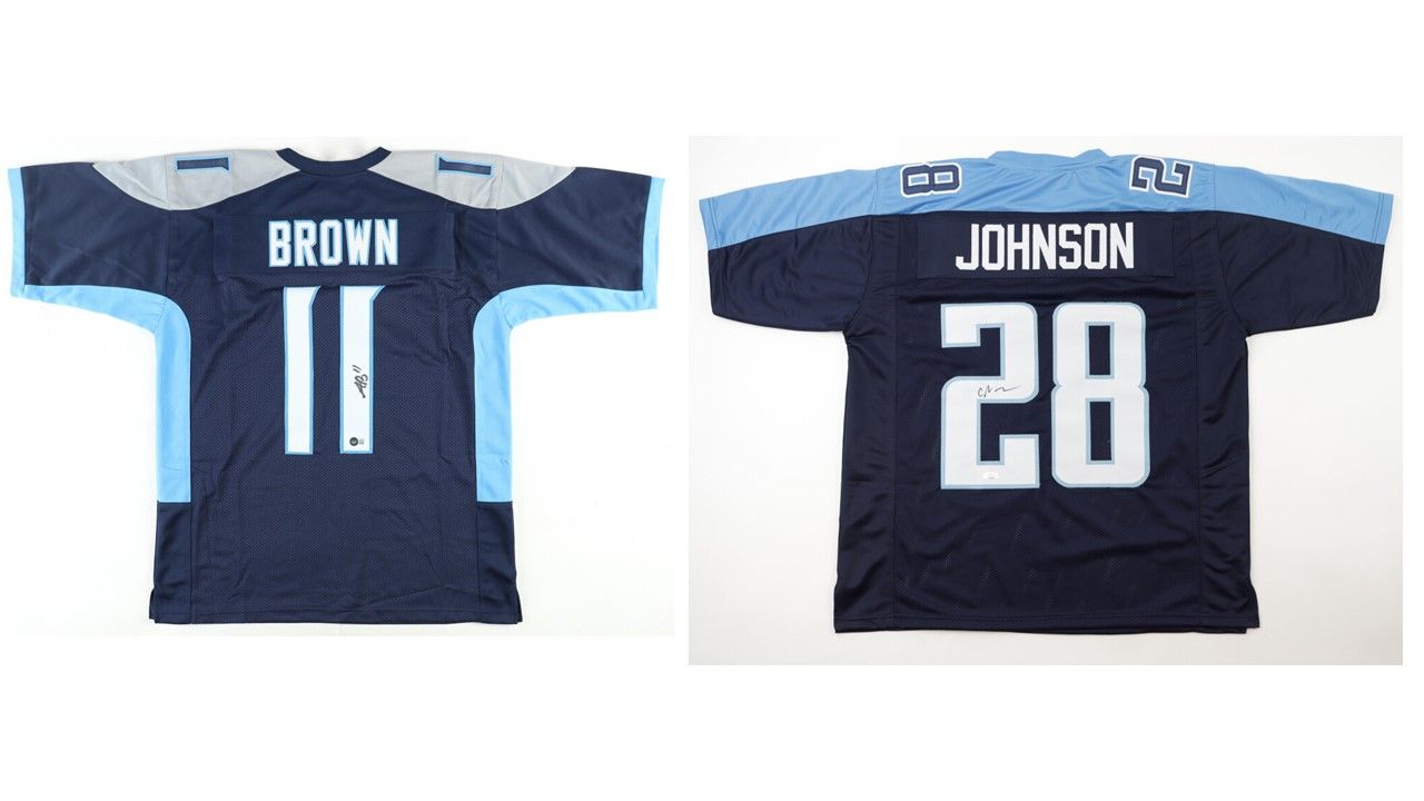 A. J. Brown Signed Tennessee Titans Jersey (Beckett) and Chris Johnson Signed Tennessee Titans Jersey (JSA)