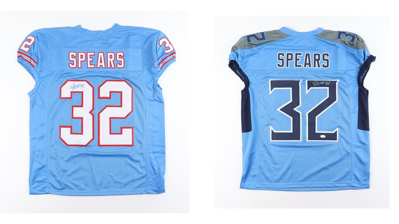 Tyjae Spears Signed Throwback Houston Oilers Jersey (JSA) & Tyjae Spears Signed Tennessee Titans Jersey (JSA)