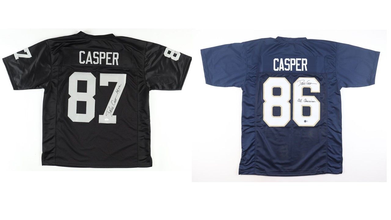 Dave Casper Signed Notre Dame Fighting Irish Jersey Inscribed "All-American" (Beckett) & Dave Casper Signed Oakland Raiders Jersey Inscribed "HOF 02" (JSA)