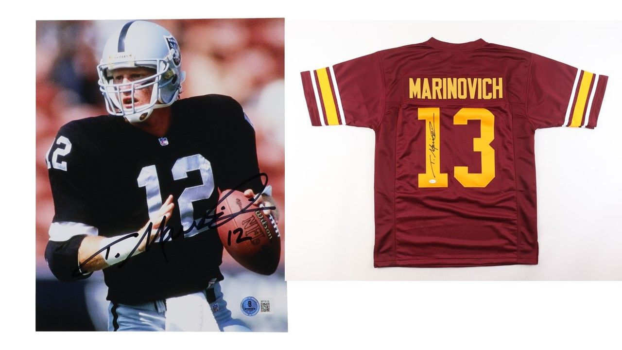 Todd Marinovich Signed USC Trojans Jersey (JSA) & Todd Marinovich Signed Oakland Raiders 8x10 Photo (Beckett)