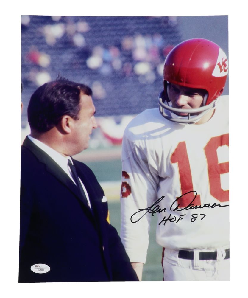 Len Dawson Signed Kansas City Chiefs 11x14 Photo Inscribed "HOF 87" (JSA)