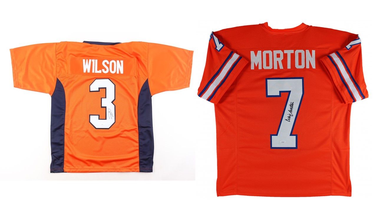 Russell Wilson Signed Denver Broncos Jersey (JSA) & Craig Morton Signed Denver Broncos Jersey (JSA)