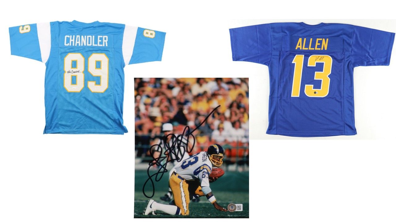 Wes Chandler Signed San Diego Chargers Jersey (JSA), Keenan Allen Signed San Diego Chargers Jersey (Beckett), & John Jefferson Signed San Diego Chargers 8x10 Photo (Beckett)