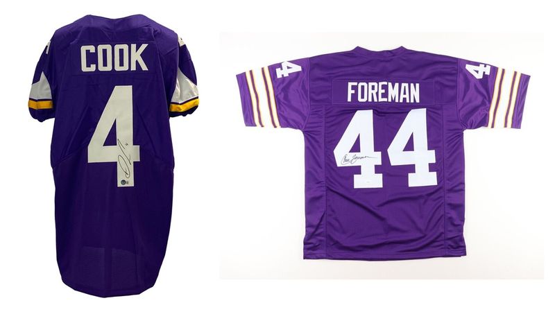 Chuck Foreman Signed Minnesota Vikings Jersey (JSA) and Dalvin Cook Signed Minnesota Vikings Jersey (Beckett) Chuck Foreman Signed Minnesota Vikings Jersey (JSA) and Dalvin Cook Signed Minnesota Vikings Jersey (Beckett)