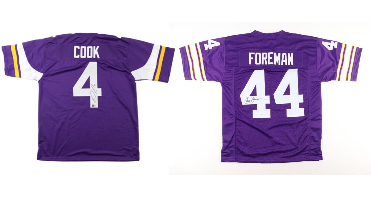 Chuck Foreman Signed Minnesota Vikings Jersey (JSA) and Dalvin Cook Signed Minnesota Vikings Jersey (Beckett)
