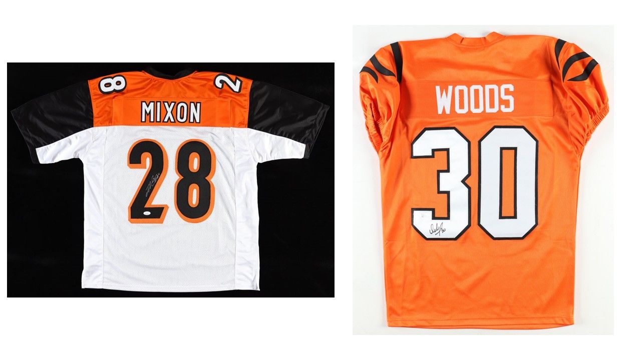 Joe Mixon Signed Cincinnati Bengals Jersey (JSA) & Ickey Woods Signed Cincinnati Bengals Jersey (JSA)