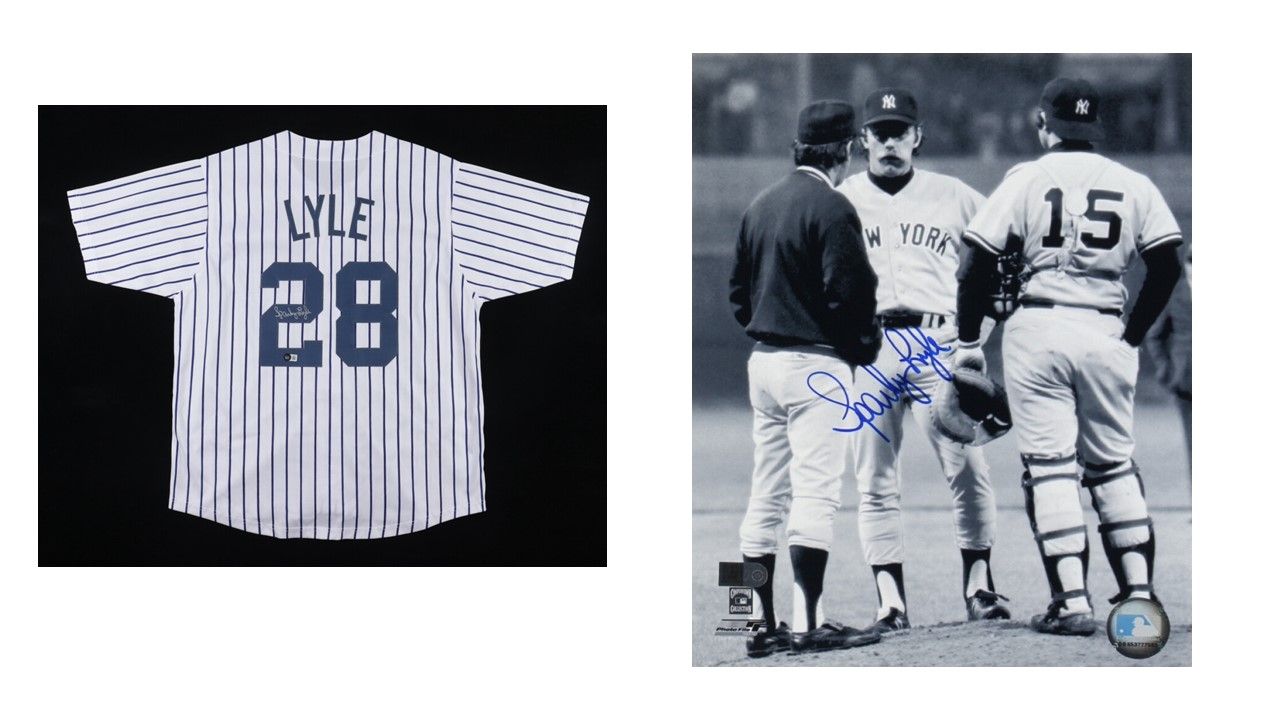 Sparky Lyle Signed New York Yankees Jersey (Beckett) and Sparky Lyle Signed New York Yankees 8x10 Photo (AIV)
