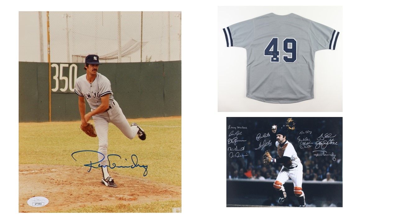 Yankees Thurman Munson 16x20 Photo Signed by (14) with Ken Clay, Cliff Johnson, Ron Guidry, Ed Figueroa (Real Deal COA), Ron Guidry Signed Yankees Jersey (JSA), & Ron Guidry Signed Yankees 8x10 Photo
