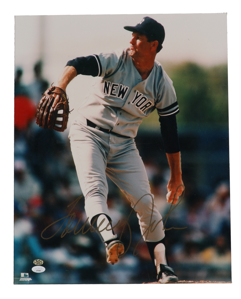Tommy John, Rick Cerrone & Ed Figueroa Signed New York Yankees New Era Fitted Baseball Hat (JSA) & Tommy John Signed New York Yankees 16x20 Photo (JSA)