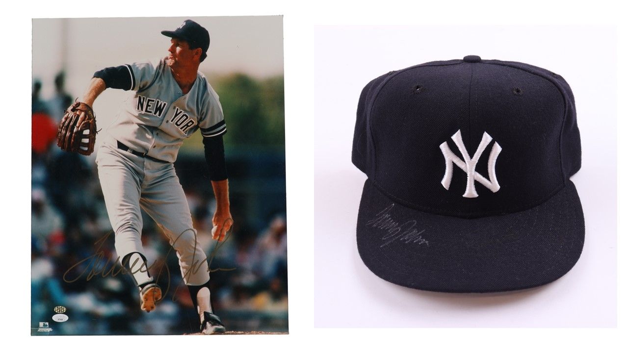 Tommy John, Rick Cerrone & Ed Figueroa Signed New York Yankees New Era Fitted Baseball Hat (JSA) & Tommy John Signed New York Yankees 16x20 Photo (JSA)