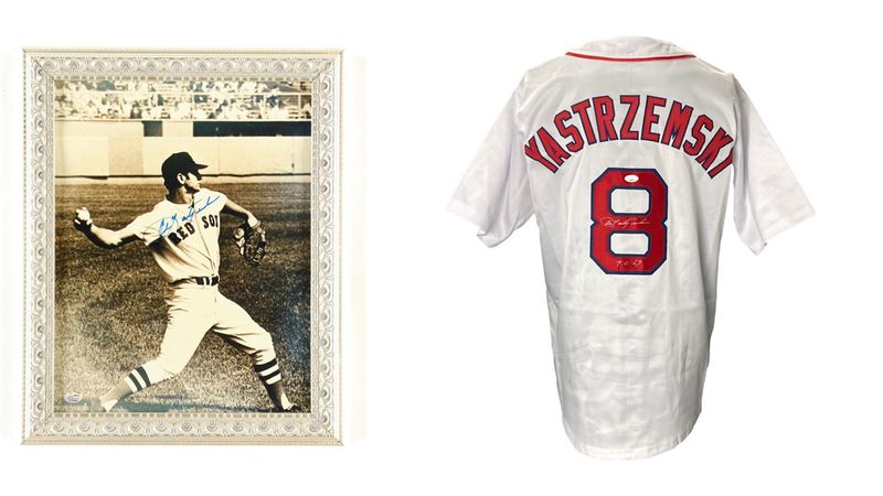 Carl Yastrzemski Signed Boston Red Sox Jersey Inscribed "TC 67" (JSA) & Carl Yastrzemski Signed Boston Red Sox Custom 14x17 Framed Photo (SGC)