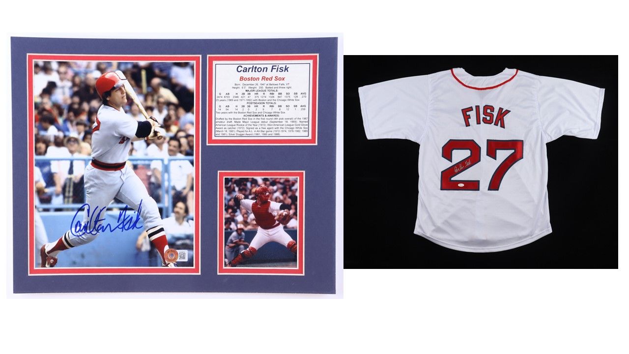 Carlton Fisk Signed Boston Red Sox Jersey (JSA) & Carlton Fisk Signed Boston Red Sox Custom Matted Photo Display (Beckett)