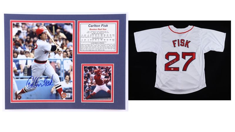 Carlton Fisk Signed Boston Red Sox Jersey (JSA) & Carlton Fisk Signed Boston Red Sox Custom Matted Photo Display (Beckett)