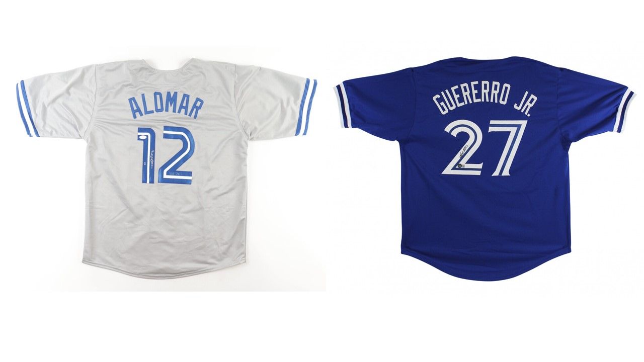 Roberto Alomar Signed Toronto Blue Jays Jersey Inscribed "HOF 2011" (JSA) & Vladimir Guerrero Jr. Signed Toronto Blue Jays Jersey (Beckett)