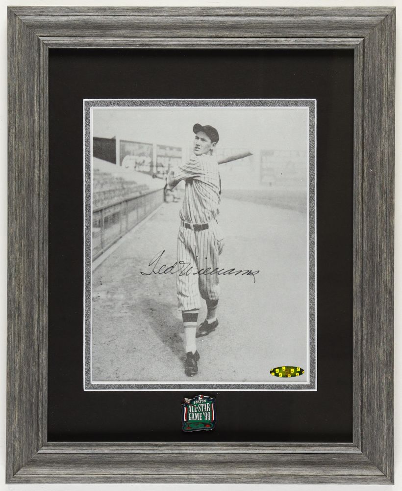 Ted Williams Signed Boston Red Sox Custom Framed Photo Display With Official 1999 All-Star Game Pin (Williams)