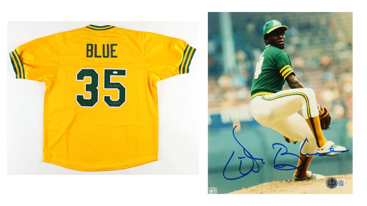 Vida Blue Signed Oakland Athletics Jersey Inscribed "71 MVP" (JSA) & Vida Blue Signed Oakland Athletics 8x10 Photo (Beckett)