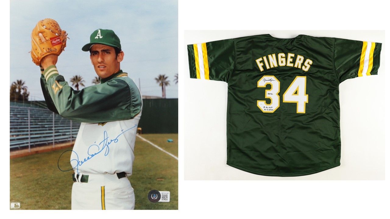 Rollie Fingers Signed Oakland Athletics Jersey Inscribed "HOF 92", "81 AL MVP" & "AL CY Young" (JSA) & Rollie Fingers Signed Oakland Athletics 8x10 Photo (Beckett)