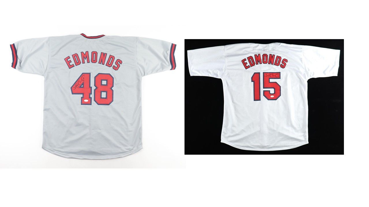 Jim Edmonds Signed Anaheim Angels Jersey (JSA) and Jim Edmonds Signed St Louis Cardinals Jersey (JSA)
