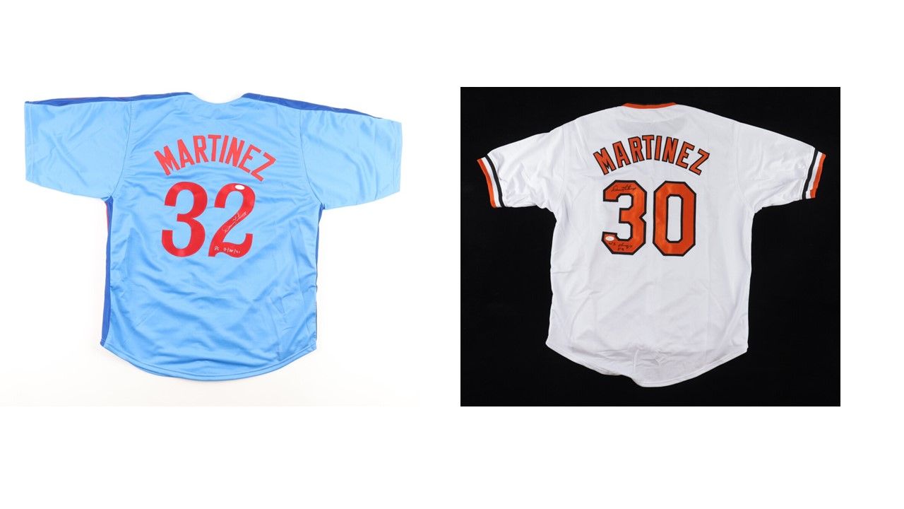 Dennis Martinez Signed Montreal Expos Jersey Inscribed "PC 7/28/91" (JSA) and Dennis Martinez Signed Baltimore Orioles Jersey Inscribed "WS Champs 83" (JSA)