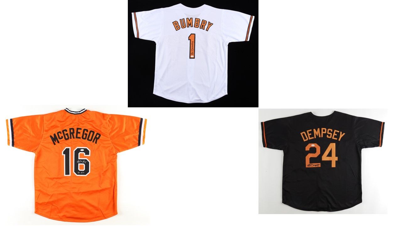 Scott McGregor Signed Baltimore Orioles Jersey Inscribed "83 WSC" (JSA), Rick Dempsey Signed Baltimore Orioles Jersey (JSA), & Al Bumbry Signed Baltimore Orioles Jersey (JSA)