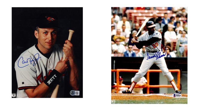 Cal Ripken Jr. Signed Baltimore Orioles 8x10 Photo (Beckett) & Frank Robinson Signed Baltimore Orioles 8x10 Photo (Beckett)