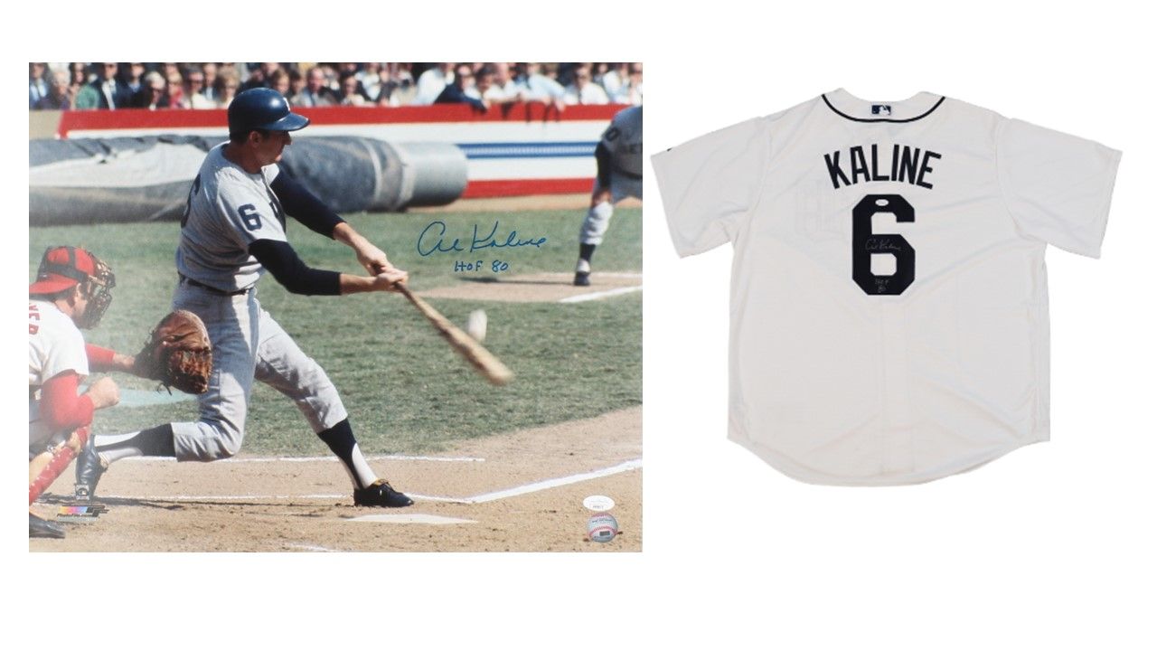Al Kaline Signed Majestic Detroit Tigers Jersey Inscribed "HOF 80" (JSA) & Al Kaline Signed Detroit Tigers 16x20 Photo Inscribed "HOF 80" (JSA)