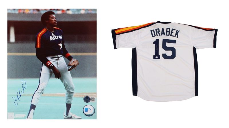 J. R. Richard Signed Houston Astros 8x10 Photo (Beckett) & Doug Drabek Signed Houston Astros Jersey (PSA)