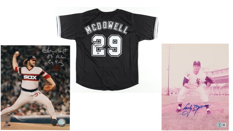 Jack McDowell Signed Chicago White Sox Jersey (Beckett), Early Wynn Signed Chicago White Sox 8x10 Photo (Beckett), & LaMarr Hoyt Signed White Sox 8x10 Photo Inscribed Jack McDowell Signed Chicago White Sox Jersey (Beckett), Early Wynn Signed Chicago White Sox 8x10 Photo (Beckett), & LaMarr Hoyt Signed White Sox 8x10 Photo Inscribed "83' A.C." "Cy Young" (Schwartz)