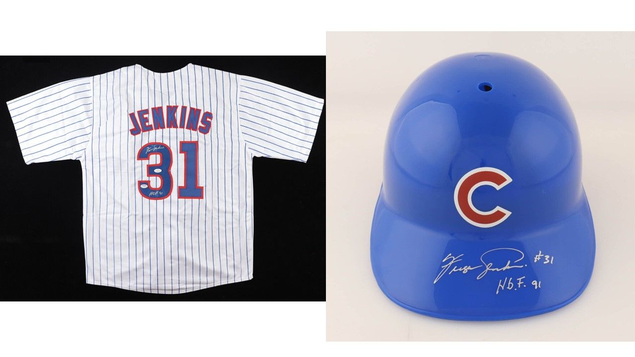 Fergie Jenkins Signed Chicago Cubs Full-Size Batting Helmet Inscribed "H.O.F. 91" (JSA) and Fergie Jenkins Signed Chicago Cubs Jersey Inscribed "HOF 91" (PSA)