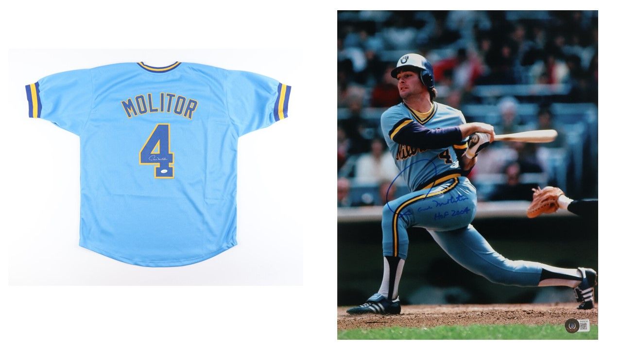 Paul Molitor Signed Milwaukee Brewers Jersey (JSA), & Paul Molitor Signed Milwaukee Brewers 11x14 Photo Inscribed "HOF 2004" (Beckett)