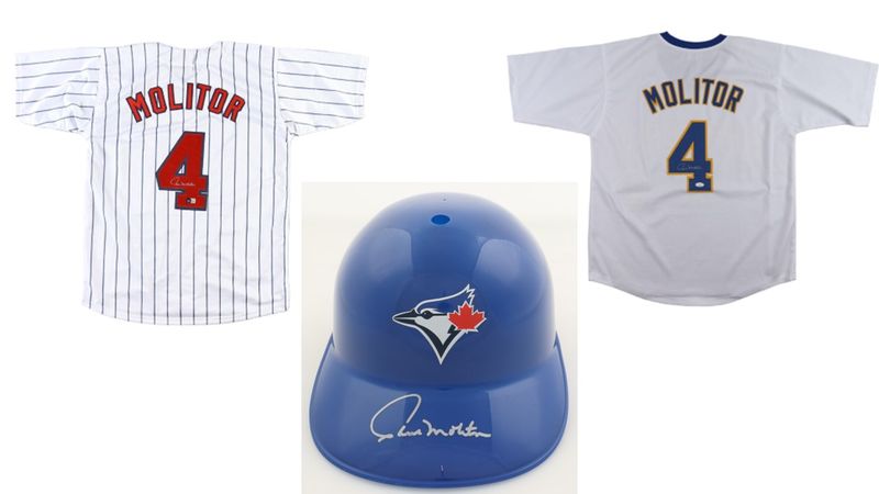 Paul Molitor Signed Minnesota Twins Jersey (Beckett), Paul Molitor Signed Toronto Blue Jays Souvenir Replica Batting Helmet (Schwartz), & Paul Molitor Signed Milwaukee Brewers Jersey (JSA) Paul Molitor Signed Minnesota Twins Jersey (Beckett), Paul Molitor Signed Toronto Blue Jays Souvenir Replica Batting Helmet (Schwartz), & Paul Molitor Signed Milwaukee Brewers Jersey (JSA)