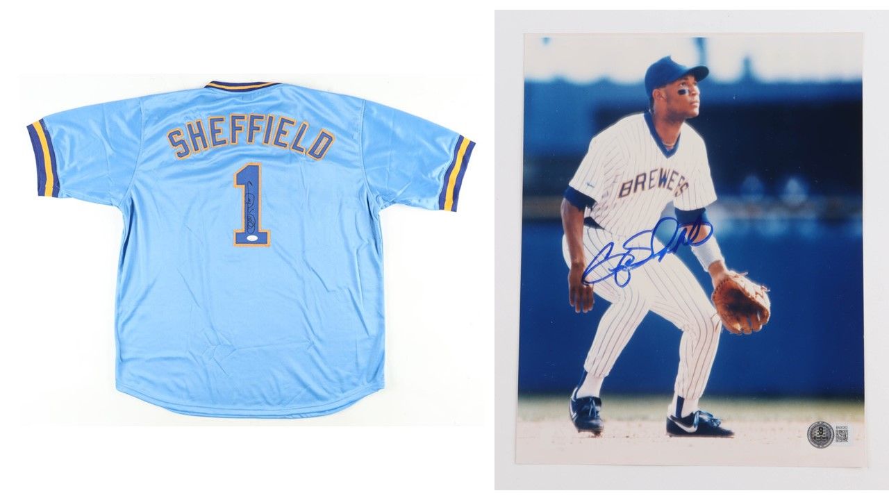Gary Sheffield Signed Milwaukee Brewers Jersey (JSA) & Gary Sheffield Signed Milwaukee Brewers 8x10 Photo (Beckett)