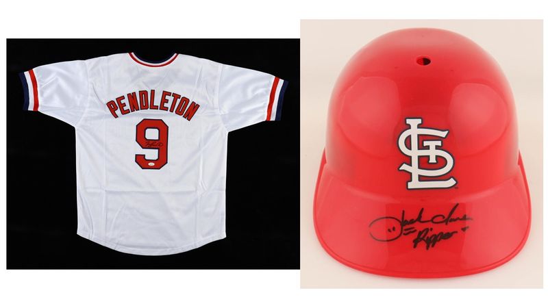 Terry Pendleton Signed St Louis Cardinals Jersey (JSA) & Jack Clark Signed St Lousi Cardinals Full-Size Batting Helmet Inscribed "Ripper" (Schwartz)