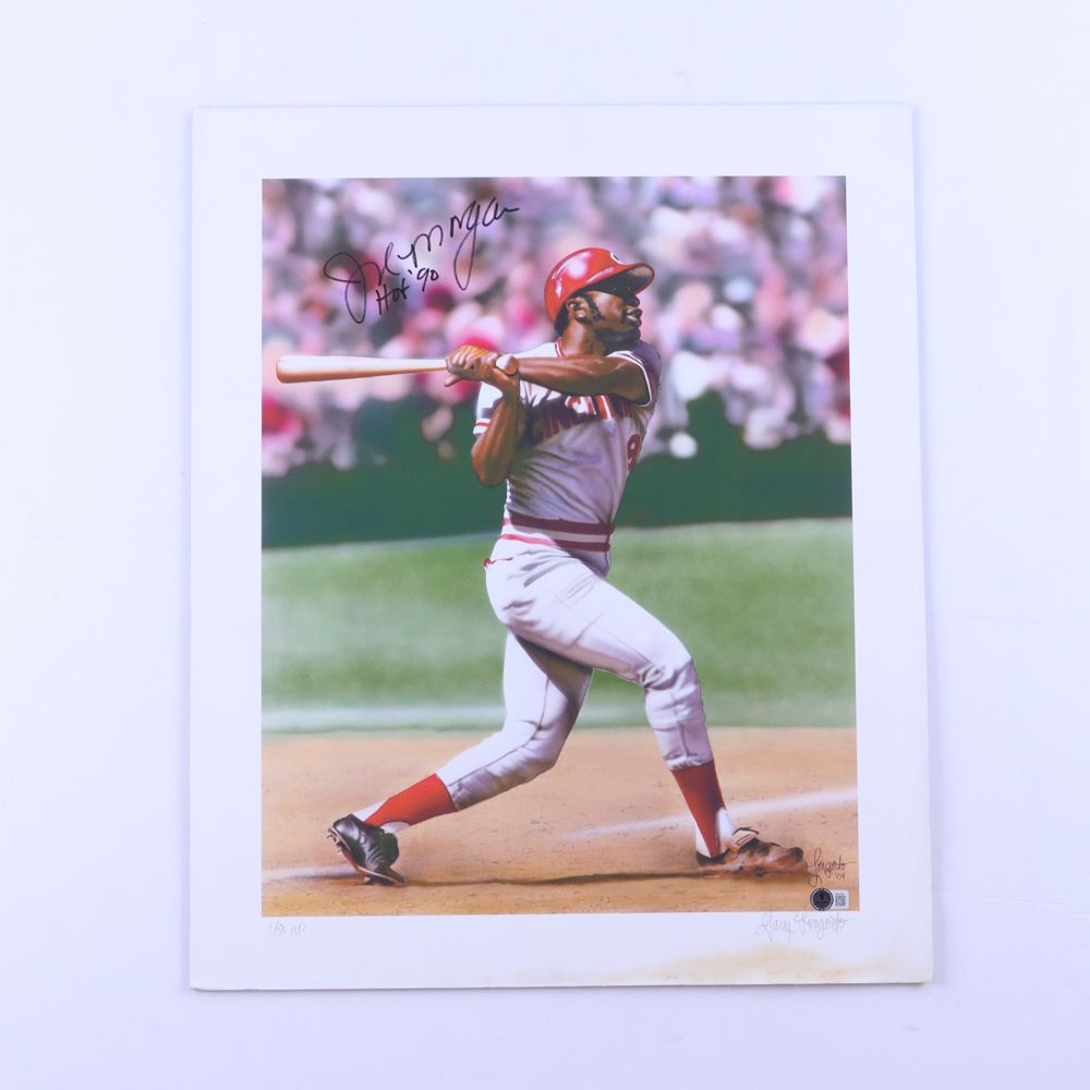 Joe Morgan Signed Cincinnati Reds 20x24 Canvas Print Inscribed "HOF 90" (Beckett)
