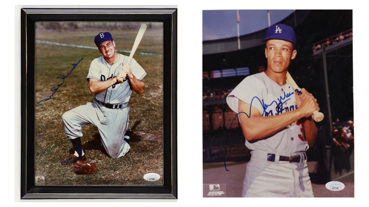 Duke Snider Signed Brooklyn Dodgers Custom Framed Photo Display (JSA) & Maury Wills Signed Los Angeles Dodgers 8x10 Photo (JSA)