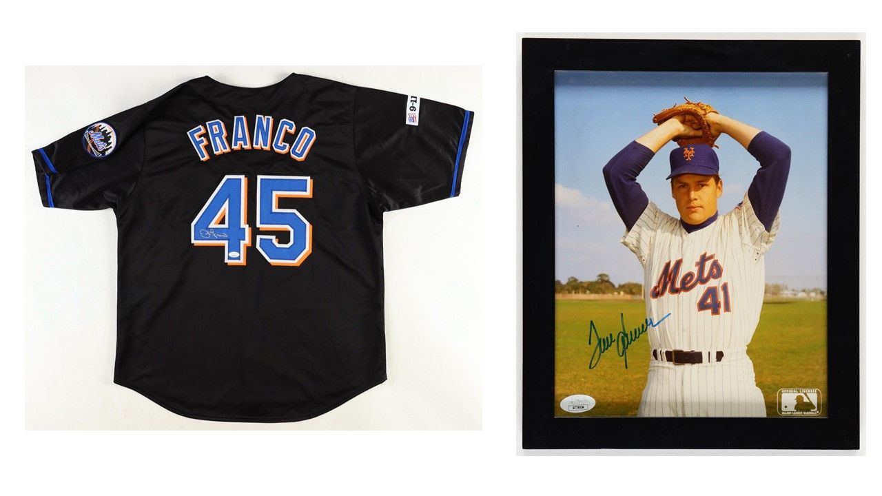 Tom Seaver Signed New York Mets Custom Framed Photo Display (JSA) & John Franco Signed New York Mets Jersey (JSA)