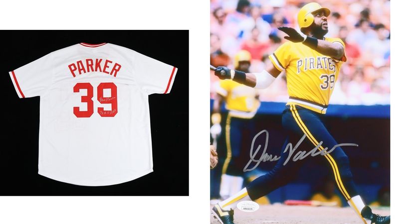 Dave Parker Signed Cincinnati Reds Jersey Inscribed "7x All Star" (PSA) & Dave Parker Signed Pittsburgh Pirates 8x10 Photo (JSA)
