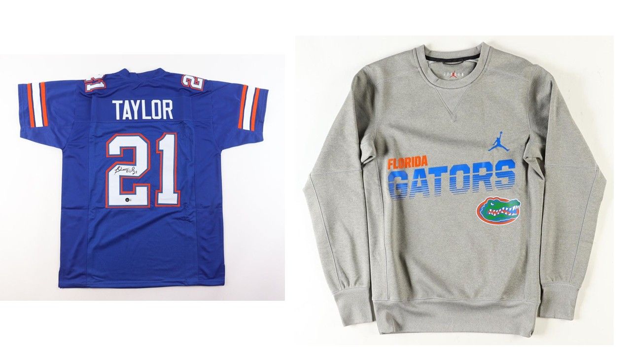 Fred Taylor Signed Florida Gators Jersey (Beckett) & Florida Gators Team-Issued Pullover (Fanatics)