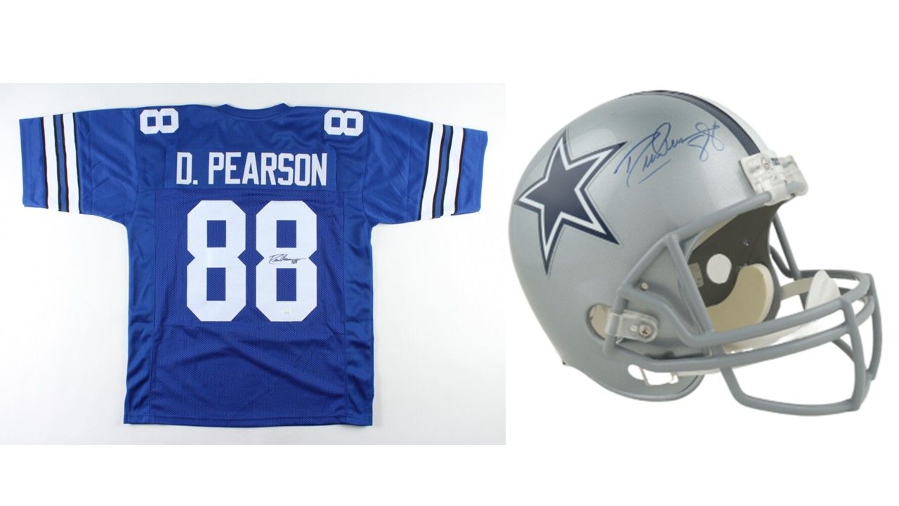Drew Pearson Signed Dallas Cowboys Full-Size Helmet (Tristar) and Drew Pearson Signed Dallas Cowboys Jersey (JSA Hologram)