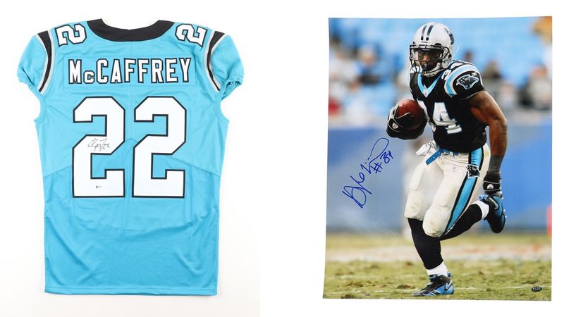 Christian McCaffrey Signed Carolina Panthers Jersey (Beckett) & DeAngelo Williams Signed Carolina Panthers 16x20 Photo (Williams)