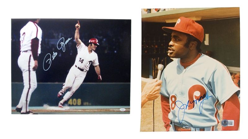 Pete Rose Signed Philadelphia Phillies 16x20 Photo (JSA) & Joe Morgan Signed Philadelphia Phillies 8x10 Photo (Beckett)