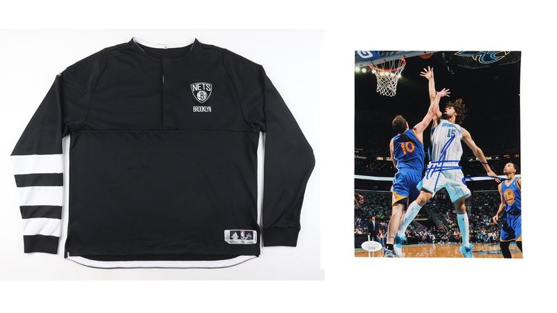 Brook Lopez Game-Used Brooklyn Nets Warm-Up Jacket (Steiner & Fanatics) & Robin Lopez Signed Charlotte Hornets 8x10 Photo (JSA)