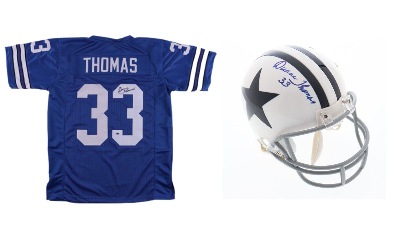 Duane Thomas Signed Cowboys Mini Helmet (Gameday) and Duane Thomas Signed Jersey (RSA Hologram)