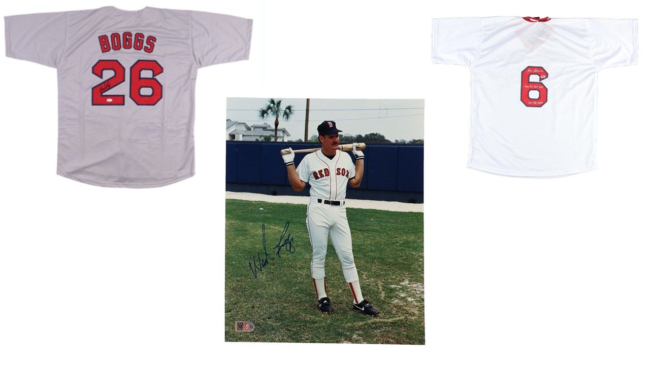 Wade Boggs Signed Boston Red Sox Jersey (JSA), Wade Boggs Signed Red Sox 8x10 Photo (AIV) & Rico Petrocelli Signed Boston Red Sox Jersey Inscribed "Red Sox HOF 1997" & "2x All-Star" (PSA)