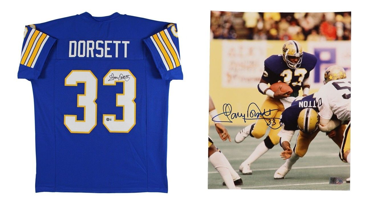 Tony Dorsett Signed Pittsburgh Panthers Jersey (Beckett) & Tony Dorsett Signed Pittsburgh Panthers 8x10 Photo (AIV)